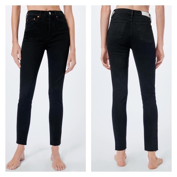 Re/Done Denim - REDONE Black High Waisted  Jeans Comfort Stretch High Rise Ankle Crop